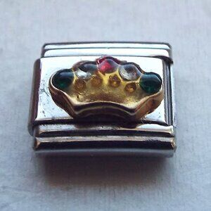 Raised enamel colorful crown 9mm stainless steel italian charm bracelet link new